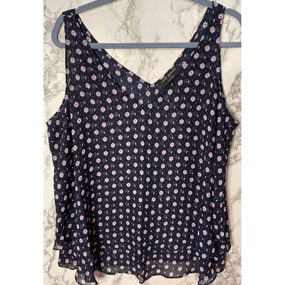 Lane Bryant Womens Navy Sleeveless Floral Tank Top Size 14